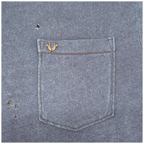 True Religion XXL Distressed Unisex Navy T-Shirt Skull Snake Roses Single Stitch - Picture 9 of 16